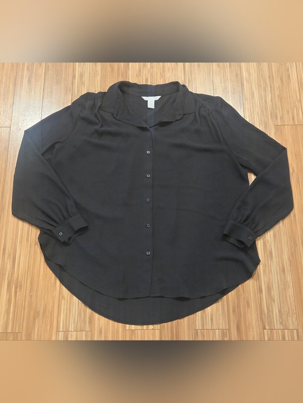 H&M Black Women's Button-Front Sheer Blouse
